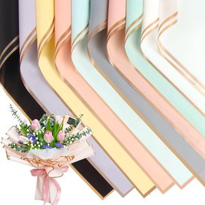 Papel de Envoltura de Flores Personalizado con Borde Dorado, Embalaje de Plástico Impermeable al por Mayor para Ramos de Flores - Product Image 1
