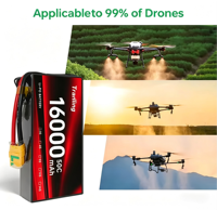 Batterie FPV haute puissance, haute décharge, taux de décharge élevé 50C, 6S 8S 12S 16S, 16000 mAh, pack Lipo durable, sûr et stable pour quadricoptère UAV