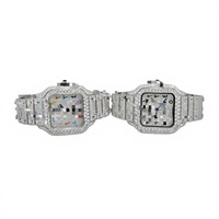 Ensemble montre et bracelet de luxe pour homme en acier inoxydable, avec boîtier carré, zircone cubique, verre saphir, analogique, chiffres romains, mouvement à quartz