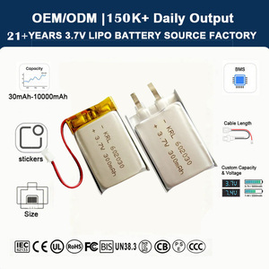 Op maat gemaakte 602030 3.7V 300mAh LiPo batterij ultradun voor wearables & IoT, rechtstreeks van de fabriek, geschikt voor elektrische gereedschappen, CE/UL KC gecertificeerd - Product Image 1
