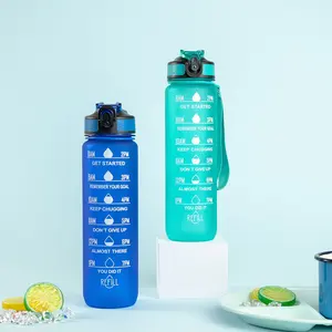 Custom Logo Straw Flip Top Filter Plastic Sport BPA Free 1l 32oz 32 oz Tritan Motivational Water Bottle With Time Marker