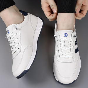 Zapatillas Deportivas Blancas con Cordones para Hombre, Punta Redonda, Forro de Malla, Suela de Goma, Transpirables, para Todas las Temporadas, Casuales - Product Image 1