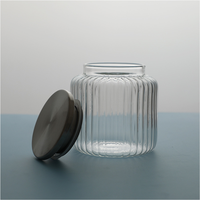 Pot en verre cylindrique à large ouverture de grande capacité pour noix et fruits, pour la cuisine domestique, 500 ml (16 oz), avec couvercle en acier inoxydable