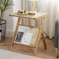 Nouveau design Table d'appoint en bois et rotin Table basse pour salon