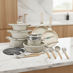 Ensemble de casseroles et poêles en céramique antiadhésive de luxe, 22 pièces, en alliage d'aluminium moulé sous pression, avec poignées ergonomiques en bois, <span class=keywords><strong>pour</strong></span> la cuisine à domicile - Product Image 6