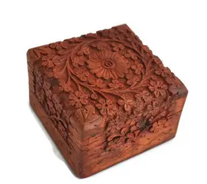 高品质装饰婚礼周年礼物独特工匠传统手工雕刻花梨木首饰盒