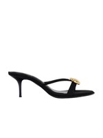 ZA Sandales d'été en daim noir pour femme, nouvelle collection, à talon aiguille, bout ouvert, ornées de métal, rehaussantes, haute qualité