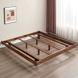 Cadre de lit flottant en bois de noyer noir sur mesure, style plateforme basse, design en rondins sans tête de lit, solide pour chambre à coucher. - Product Image 6