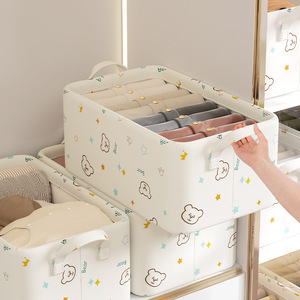 Clothes <b>Storage</b> Box Rectangle Foldable <b>Stackable</b> With Handles For <b>Wardrobe</b> Home Use Little Bear Pattern - Product Image 3