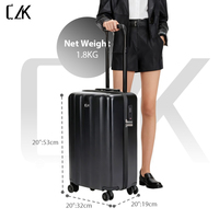Valise cabine ultralégère en PC de 20 pouces, 1,8 kg, avec serrure à combinaison TSA, 4 roues pivotantes, logo personnalisé OEM