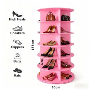Modern White 360 Degree Rotating Spinning Tote Bag Display Tower Revolving Carousel Shoe Rack Wood 7-Layer for <strong>Storage</strong> <strong>Wardrobe</strong> - Product Image 4