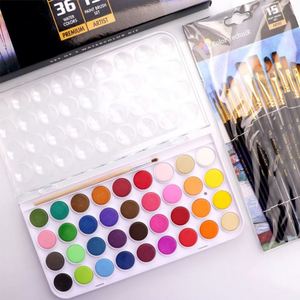 Hot Sale Non-toxic 36-<b>Color</b> Solid Water <b>Color</b> Paints Cake Pigment Set with 15 Nylon Brushes Children's Canvas Painting Low MOQ - Product Image 2