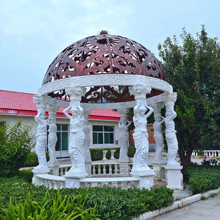 Hochwertiger Marmorpavillon für den Außenbereich Garten Pavillon Pavillon aus Stein und Marmor Statue Säule Pavillon zu verkaufen