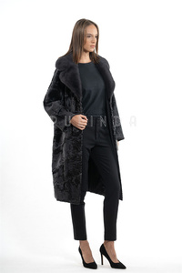 <span class=keywords><strong>Cappotto</strong></span> in Pelliccia di Karakul Nero di Media Lunghezza con Collo in Pelliccia di Visone e <span class=keywords><strong>Tasche</strong></span> Giacche in Pelle Swakara Astrakhan per Signore Inverno - Product Image 5