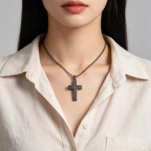 Collar con Colgante de Cruz de Acero Inoxidable para Hombre y Mujer, con Circonita Cúbica, Estilo Hip Hop Punk, Amuleto Cristiano, Cadena de Metal - Product Image 6