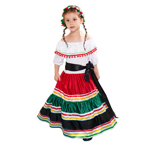 Disfraz Étnico Mexicano para Niñas, Disfraz de Halloween, Poliéster, Maxi, Traje Tradicional Folclórico para Fiestas, Conjunto de Disfraces - Product Image 5