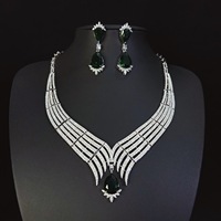 Parure Collier et Boucles d'Oreilles Goutte d'Eau en Cuivre Bleu Océan avec Zircon Plaqué Platine, Style Européen et Américain Haut de Gamme, Idéale pour Mariage et Fêtes