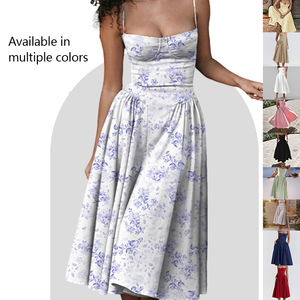 Abito Lungo Estivo da Donna, Sexy, a Vita Alta, Nuovo Stile, Tinta Unita, Elegante in Stile Francese Retrò, con Top Halter, Design alla Moda - Product Image 5