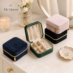 Premium Square Velvet Jewelry <b>Storage</b> Case with Zipper Closure and Soft Lining for Jewelry Organization and gift store retail - Product Image 1