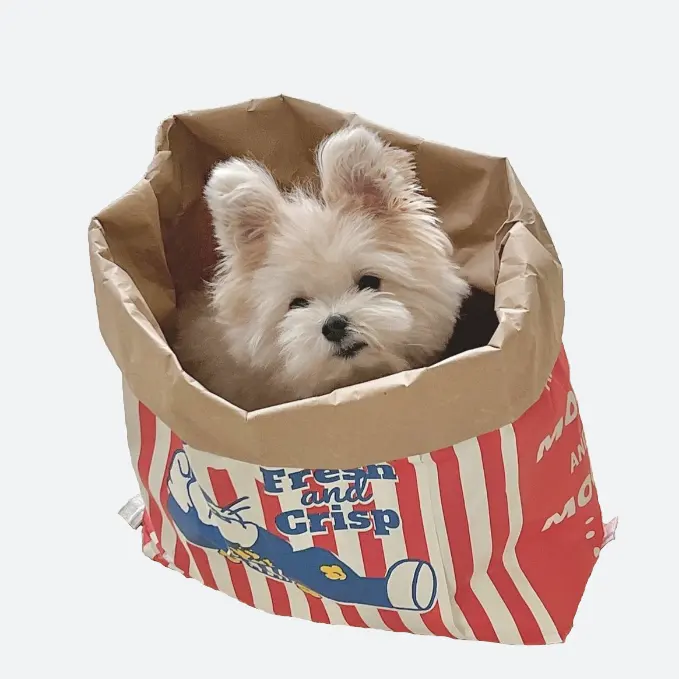 Лидер продаж, в Корейском стиле, перерабатываемая крафт-бумага для попкорна, сумка для игрушек для собак, кошек, бумажная корзина для домашних животных, бумажный пакет для хранения