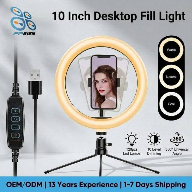 10 Inch Desktop Ring Fill Light with 120pcs Led Lamps 3 Color Temperature 10 Level Dimming Adjustment for Live Streaming