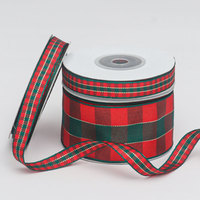 Pita Natal Merah Hijau Motif Kotak-kotak Poliester Pita Tartan DIY untuk Pembungkus Kado, Buket Bunga, Dekorasi Liburan Natal