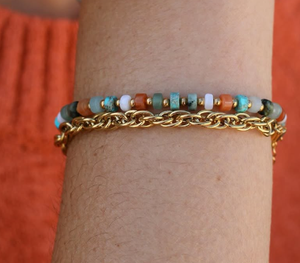 Bracelets minimalistes bohèmes géométriques perlés plaqués or 18 carats avec pierres naturelles colorées, notamment l'agate, pour anniversaire - Product Image 5