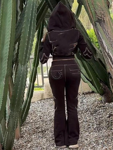 Herbst Winter Damen bekleidung Reiß verschluss Crop Jacke und Jogging hose Casual Outfits 2-teiliges Hosen-Set Damen bekleidung Streetwear - Product Image 6