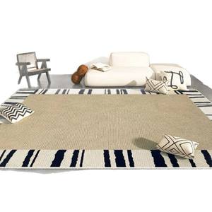 Tapis rectangulaire rayé en fibre de polyester couleur crème pour salon, chambre et bureau - Product Image 5