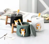 Keramische Leuke Cartoon Dieren 3d Kopje Koffie Deksel Lepel Gift Mok Set Met Lepel En Deksel Voor Paar
