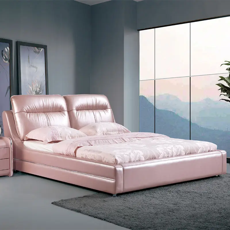 Luxe Modern Design Europese Roze Queen Size Prinses Lederen Bed Koning Dubbele Zacht Bed