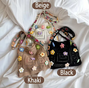 Fabrik Großhändler Sommer Strand tasche mit rosa Blume Umhängetasche für Frau Hot Sale Crochet Cute Bag - Product Image 5