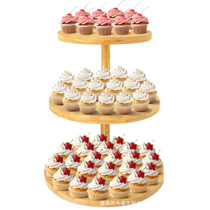 Wooden Cupcake Storage Rack <b>3</b> <b>Tier</b> Round Durable Birthday Party <b>Cake</b> Holder Dessert Display <b>Stand</b> - Product Image 2
