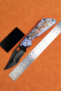 Couteau de camping de précision C-031, lame en alliage de titane de qualité DIY, bord plat, épaisseur 0,09 mm, manche en titane, double revêtement DLC - Product Image 2