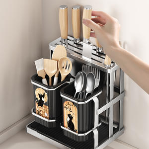 ที่วางตะเกียบติดผนังเฉาโจวพร้อมถาด ที่วางตะเกียบกันน้ำสำหรับห้องครัว ไม่ต้องติดตั้ง รูปทรงสี่เหลี่ยม - Product Image 1