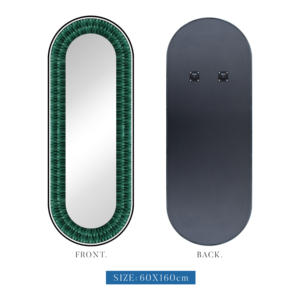 Grote decoratieve spiegel met groene veren in een gouden aluminium frame, spiegel in volle lengte - Product Image 5