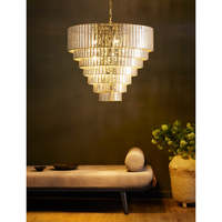 Lámpara de Techo Colgante Redonda de Siete Niveles de Cristal de Lujo Moderno, Lámpara de Techo LED de Latón para Sala de Estar, Hotel, Villa, Decoración