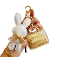 Porte-clés Lapin en Cuir Adorables, Mini Breloques Dorées, Pendentifs Lapin Multicolores pour Sac et Clés, Cadeau de Luxe en Gros