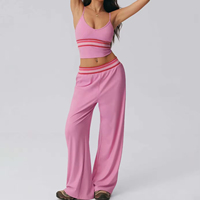 Ensemble de sport 2 pièces pour femme : soutien-gorge de yoga réglable à col en V avec coussinets et pantalon large à rayures color block