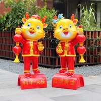 Statue de couple de dragons Evergreenwrap, lanterne rouge géante avec le caractère Fu, décoration extérieure pour le Nouvel An chinois