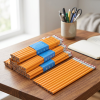 Crayon hexagonal jaune HB en bois de peuplier avec gomme pour le bureau et l'école