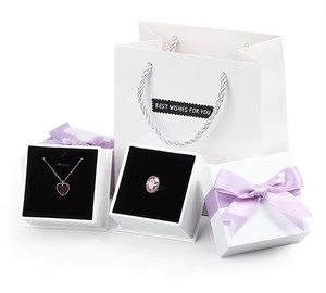 Lid Packaging Set Paper <b>Gift</b> Box <b>White</b> Jewelry Packaging <b>Boxes</b> With Purple Ribbon - Product Image 1