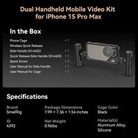   Kit de cage de téléphone portable double pour iPhone 15 Pro Max, kit de cage de rig vidéo mobile avec poignées à dégagement rapide sans fil - 4392