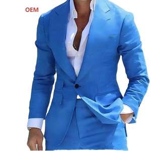 OEM Set completo due pezzi in <span class=keywords><strong>lino</strong></span> <span class=keywords><strong>di</strong></span> grandi dimensioni pantaloni traspiranti in tinta unita doppio petto monopetto <span class=keywords><strong>Blazer</strong></span> piatto solido - Product Image 1