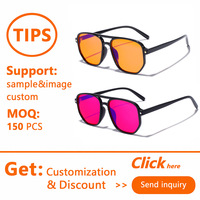 Gafas Sunray Retro Pilot con Doble Puente, Montura Completa TR90 en Negro Brillante, Lentes Tintadas, Remaches Dorados, Unisex, OEM, con Bloqueo de Luz Azul