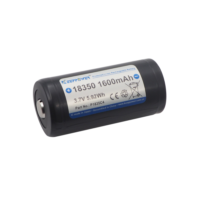 Keeppower 18350 1600mAh Protected Highest Capacity Li-ion Rechargeable 3.7V 500-Cycle 3.2A Max Discharge Battery P1835C4
