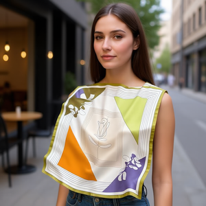 Foulard Quadrato Piccolo con Motivo a Tulipani 70x70cm 38g in Misto Seta per Donna Accessorio Moda - Product Image 3