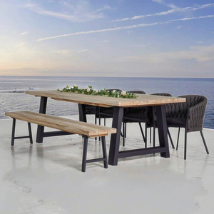 Conjunto de Mesa y Sillas de Madera de Teca Apilables de Estilo Mediterráneo Moderno, Resistentes a la Intemperie, para Comedor al Aire Libre, para Hotel o Villa, Uso Durante Todo el Año - Product Image 3