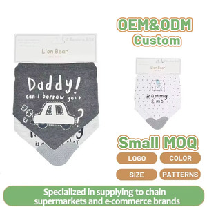 Baberos de algodón 100% lavables Lionbear, los más vendidos, cómodos, paquete de 2 <span class=keywords><strong>con</strong></span> diseño ilustrado, baberos triangulares tipo <span class=keywords><strong>bandana</strong></span> para la dentición del bebé - Product Image 1