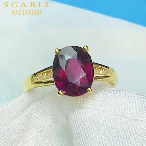 SGARIT hot sale fashionable women single gemstone jewelry statement ring 18k gold 2.6ct natural red garnet ring